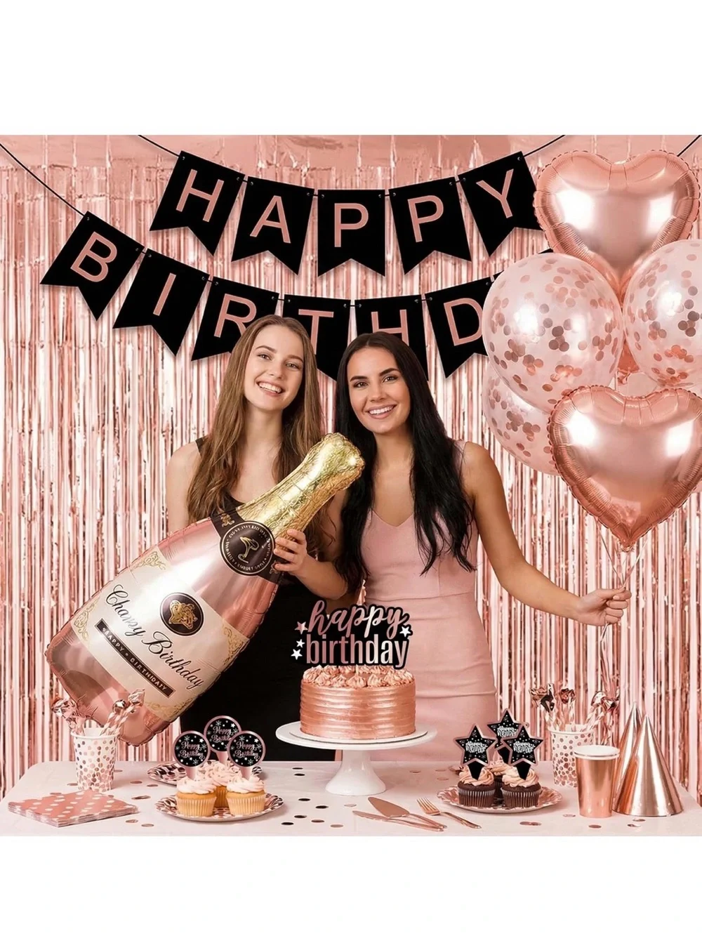 Rose Gold Birthday🎉Decorations🎈and Tableware Set for 24 Guests